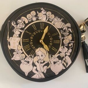 Loungefly Disney Black and Gold Alice in Wonderland Clock crossbody
